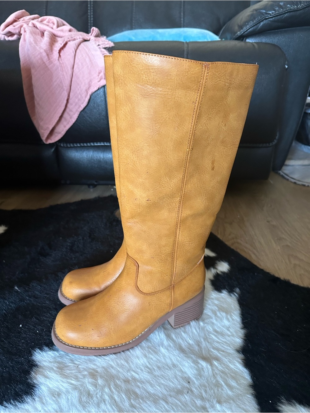 Harlow Tall Chunky Heel Boots in Tan